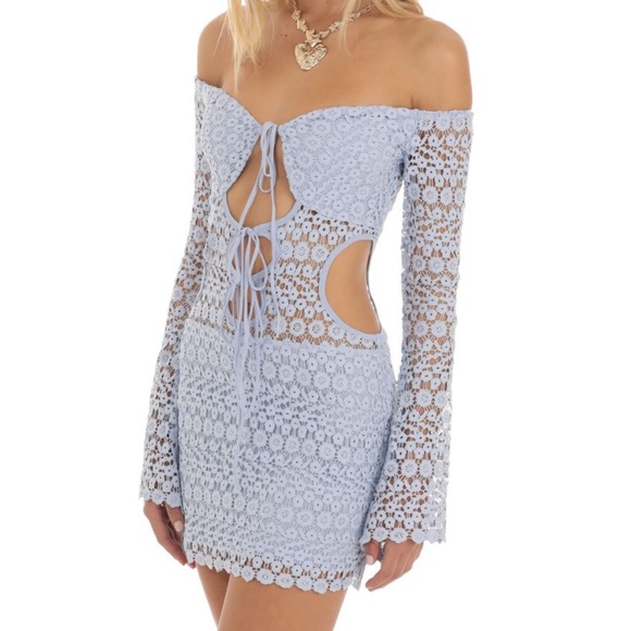 NWT Devika Crochet Cutout Dress in Blue - Picture 3 of 8